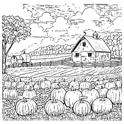 fall barn with hay bales and pumpkins coloring pages