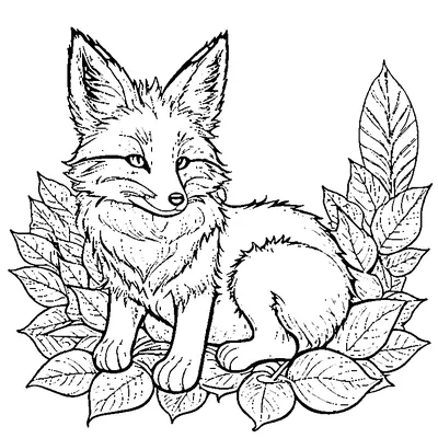 fall fox curled up in leaves coloring pages