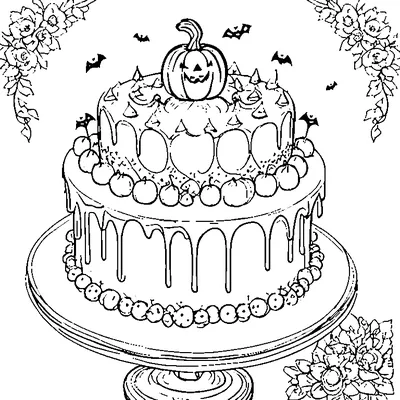 halloween cake with pumpkin topper coloring pages