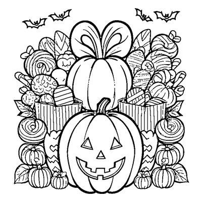 Halloween Candy Bag with Treats coloring pages