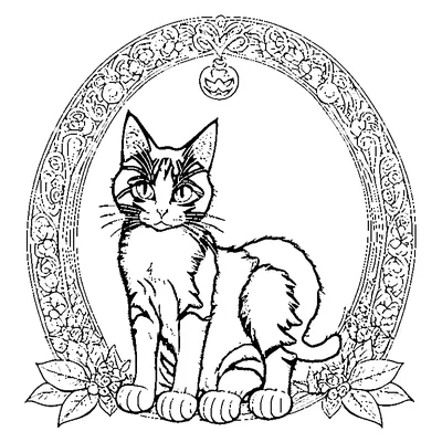 halloween cat sitting in a wreath coloring pages