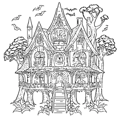 halloween cottage in the woods coloring pages
