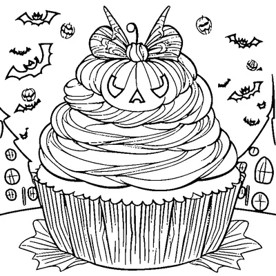 Halloween Cupcake with Spider coloring pages