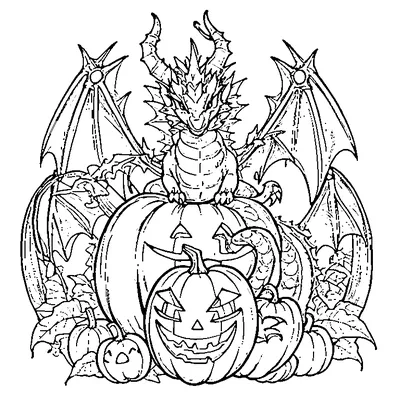 halloween dragon sitting on pumpkins coloring pages