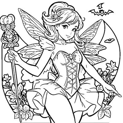 halloween fairy with a magic wand coloring pages