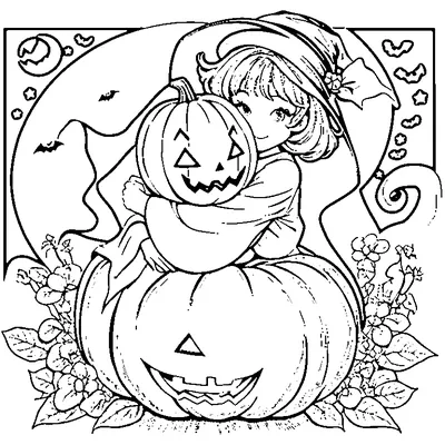 Halloween Ghost Hugging Pumpkin coloring pages