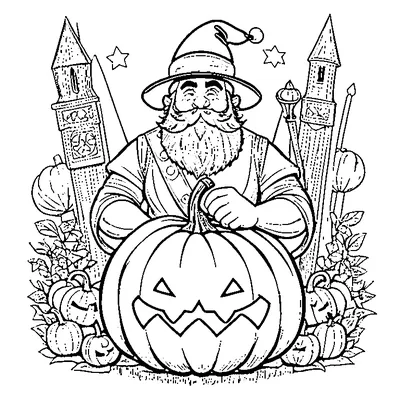 halloween gnome holding a pumpkin coloring pages