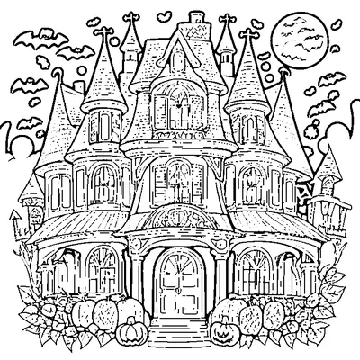 Halloween Haunted House at Night coloring pages