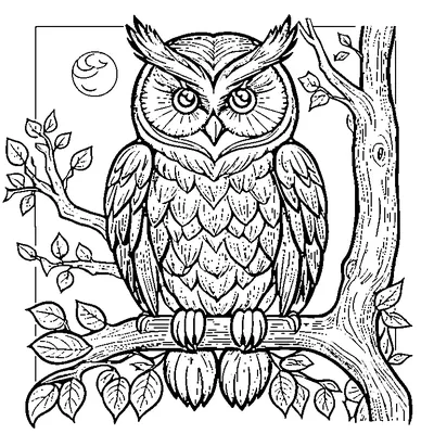 Halloween Owl on Branch coloring pages
