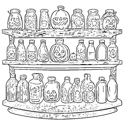 halloween potion bottles on a shelf coloring pages