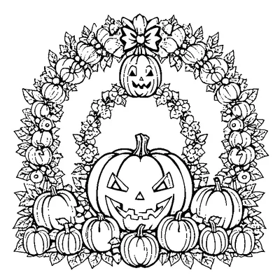 halloween wreath with pumpkins coloring pages