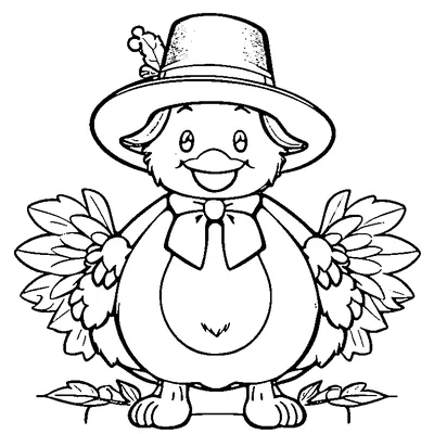 happy turkey wearing a pilgrim hat coloring pages
