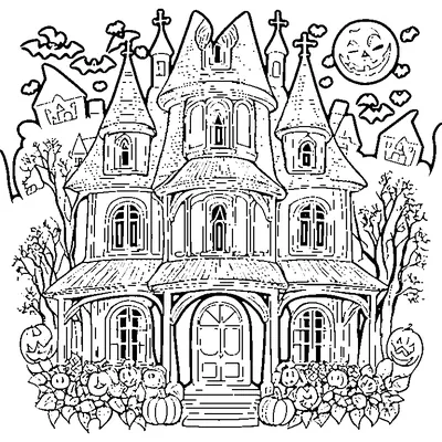 Haunted House with Friendly Ghosts coloring pages