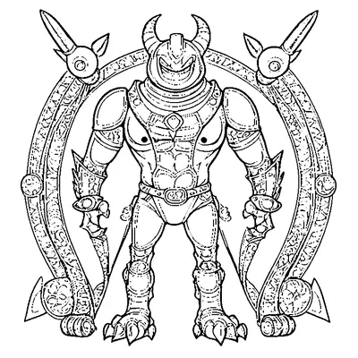 horned monster in a decorative frame coloring pages