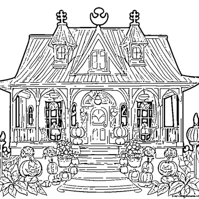 house porch decorated with jack-o-lanterns coloring pages