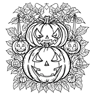 jack-o-lantern pair with flowers coloring pages