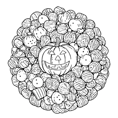 jack-o-lantern surrounded by halloween candy coloring pages