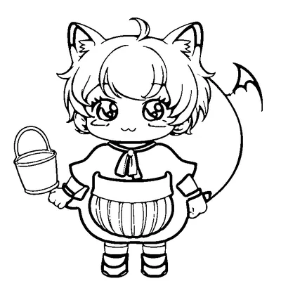 kid in a bat costume holding a candy bucket coloring pages