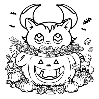 kitten popping out of a candy bucket coloring pages