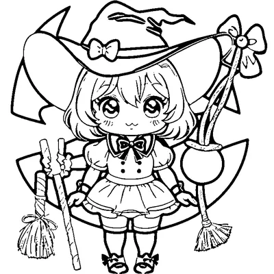 little witch holding a broom coloring pages