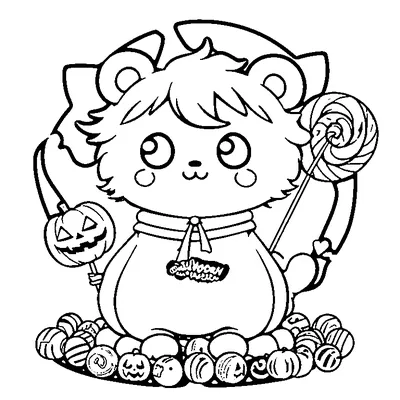 monster with candy and a lollipop coloring pages