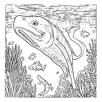 mosasaurus swimming underwater coloring pages