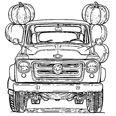 old pickup truck carrying pumpkins coloring pages