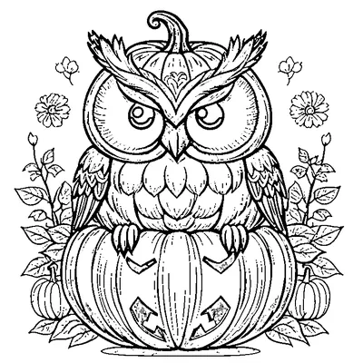 owl sitting on a pumpkin coloring pages