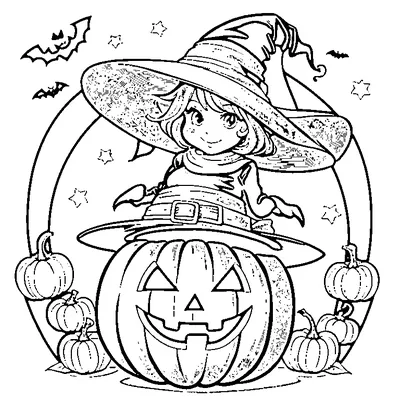 Pumpkin with Witch Hat coloring pages