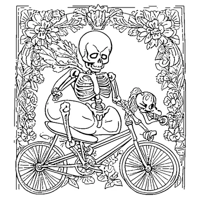 skeleton riding a bicycle coloring pages