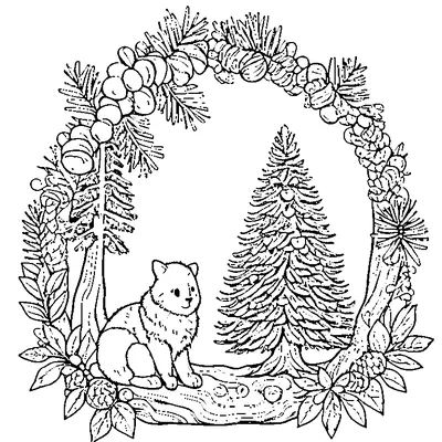 Squirrel Sitting Under Pine Trees coloring page - free printable