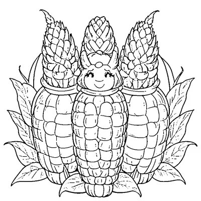 three happy corn cobs coloring pages