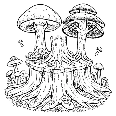 Tree Stump With Mushrooms coloring page - free printable