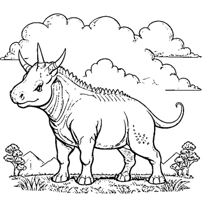 triceratops standing on a hill coloring pages