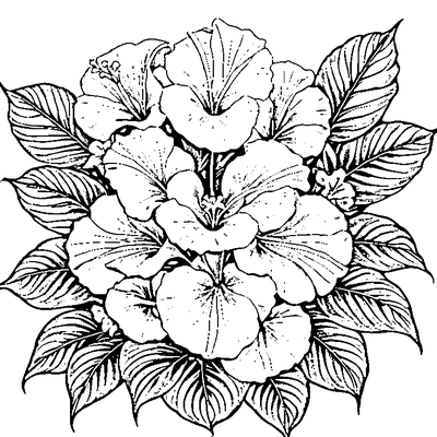 Tropical Leaf With Hibiscus Flower coloring page variation 4