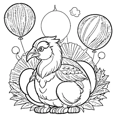turkey chick with balloons coloring pages