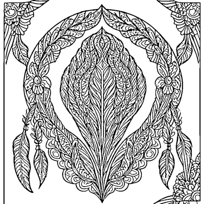 zentangle pattern with feather motifs coloring pages