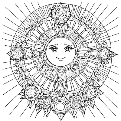 zentangle sun with rays coloring pages